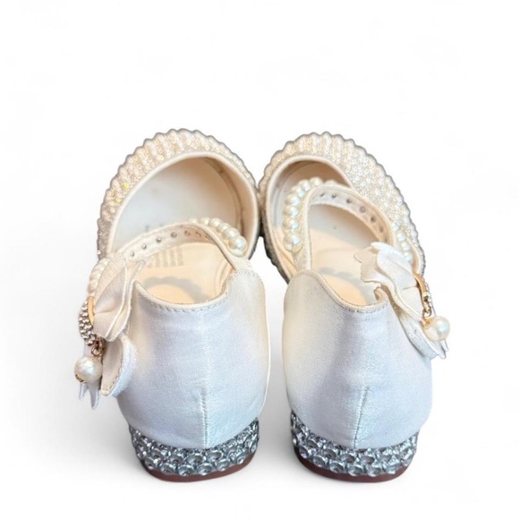 Girl Size 36 Ivory White pearl embellished kitten heels wedding flower girl - Picture 4 of 8